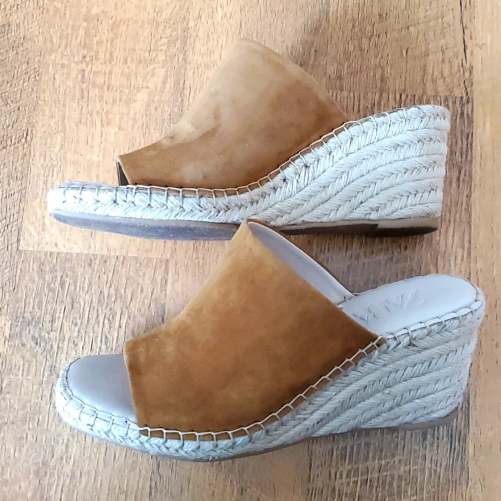 Zara camel brown suede wedge‎ sandals - Picture 4 of 8